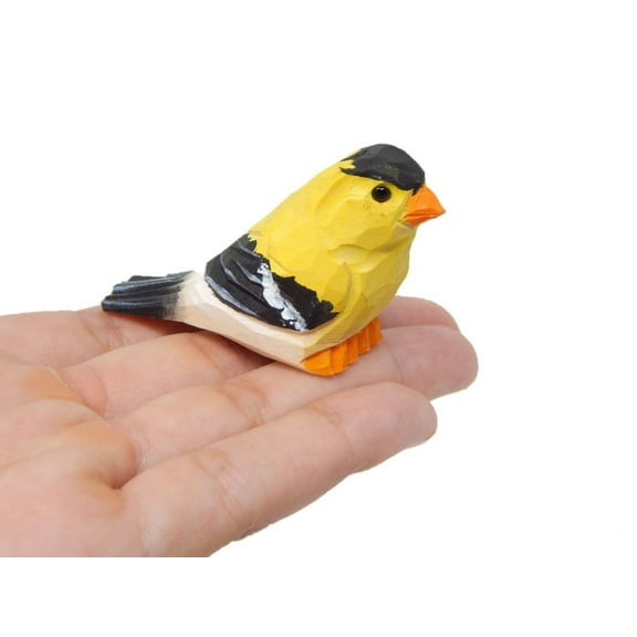 American Goldfinch - Miniature Hand-Painted Wooden Bird Vintage Art Decoy Mini Carved Ornament Figurine Small Animals Collectible