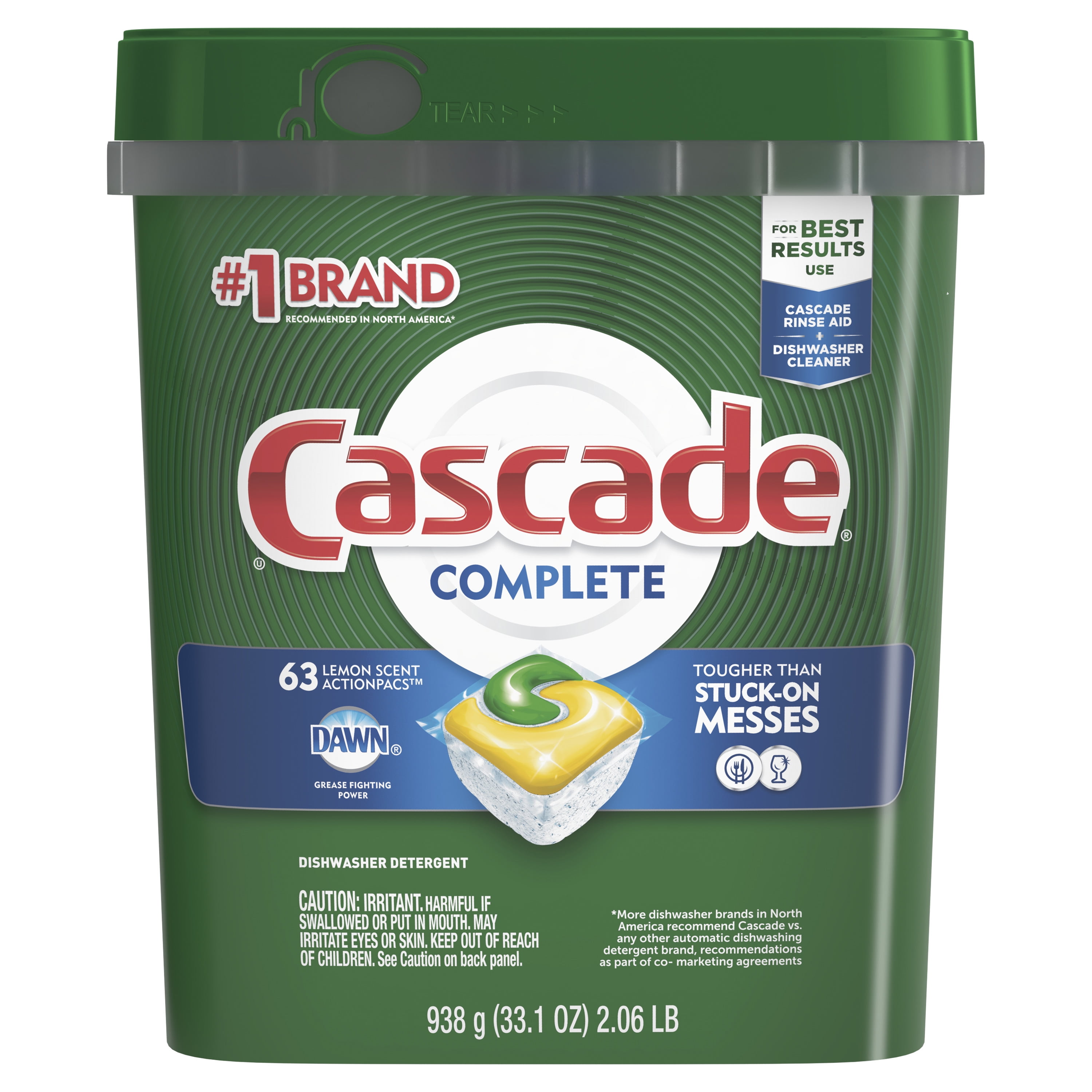 Cascade Complete ActionPacs Dishwasher Detergent, Lemon Scent, 63 count