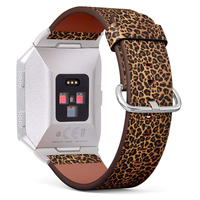 Compatible with FITBIT IONIC - Leather Wristband Bracelet Replacement Accessory Band + Adapters - Leopard Repeating