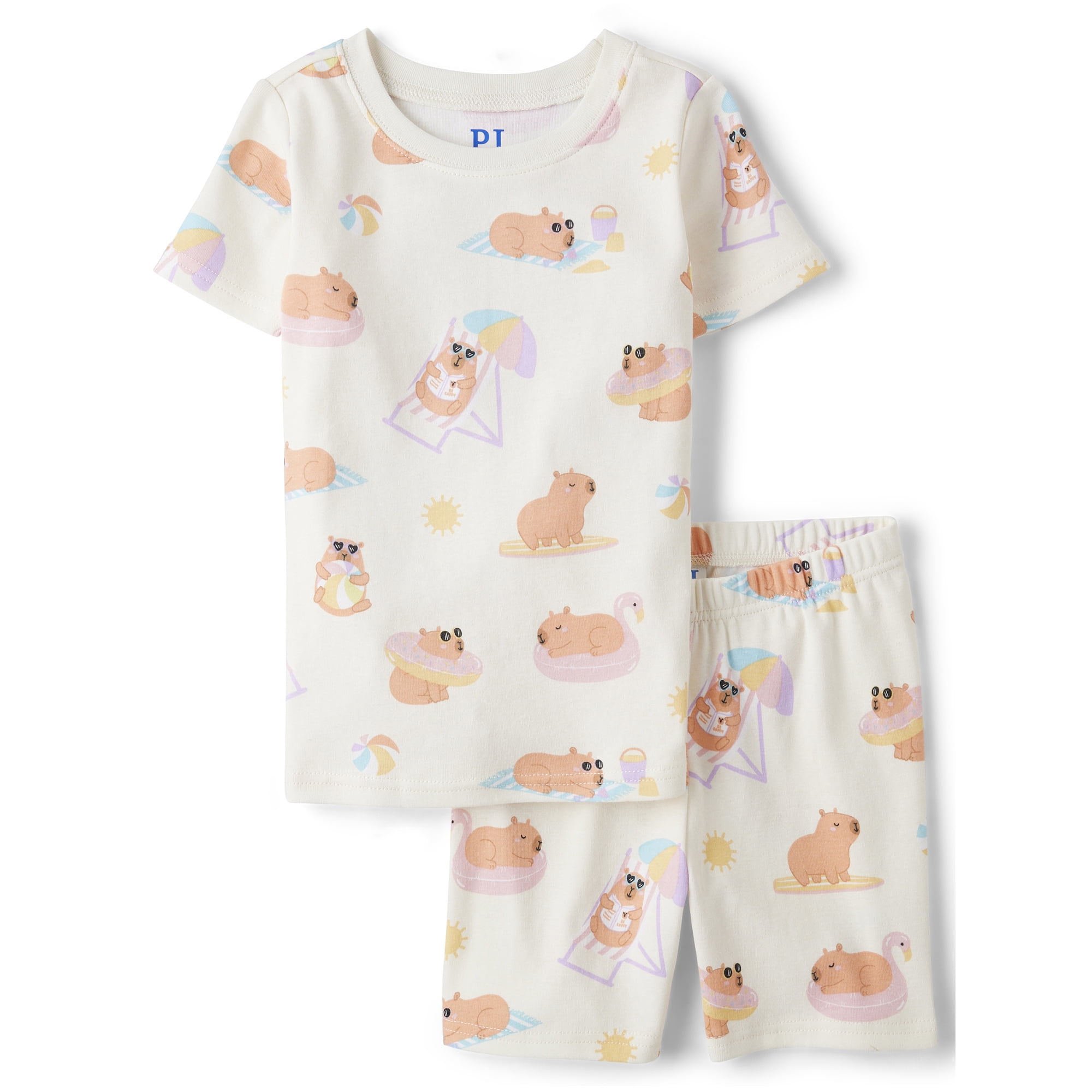 The Children's Place Girls Short Sleeve Summer Capybara Snug Fit Cotton PJs, Sizes 4-16