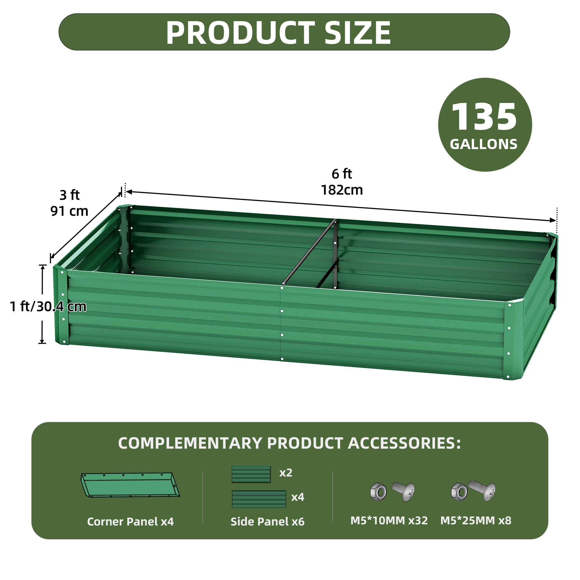 Uforic 2PCS 6X3X1FT Galvanized Metal Raised Garden Bed Kit with Gardening Gloves, Outdoor Large Planter Box for Vegetables Flowers Herbs Fruits, Green
