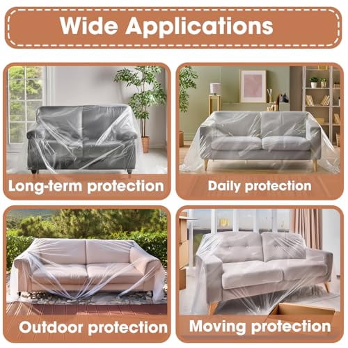 Heavy-Duty Clear Plastic Loveseat Covers, Waterproof Sofa Protectors for Dust, Dirt, and Moisture, Universal Fit Slipcovers for Furniture Protection (36x18x84x40 Inches)