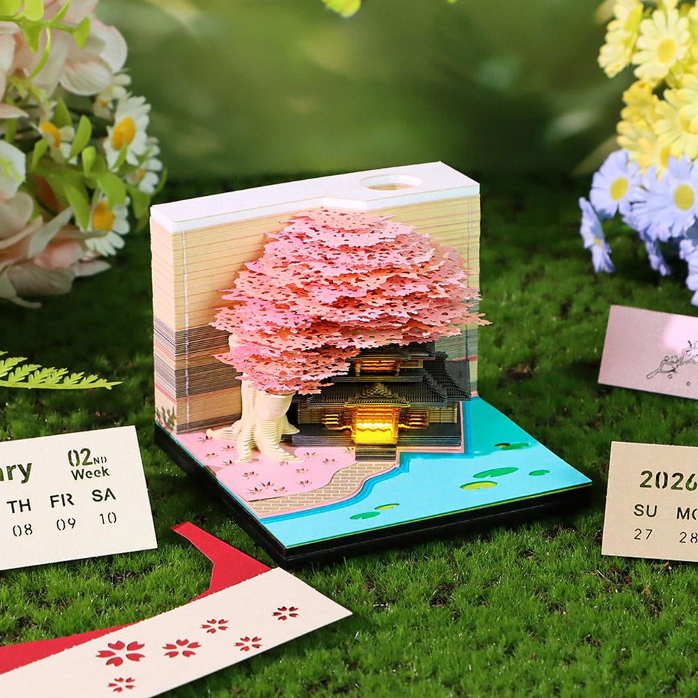 3D Desk Calendar 2026,Tear-Away 3D Paper Art Notepad w LED Lights,Creative 3D Memo Artsy Pad Calendar, DIY Paper Carving Gift