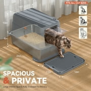 Covered Stainless Steel Cat Litter Box with Odor Control, Modular Design with Drawer, Easy to Clean with Scoop,XL Size Fits All Cats (Dark Grey)