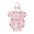 thumbnail image 1 of Ensemble 2 Pcs pour Bébé Fille, Barboteuse à Manches Courtes et Bandeau, 1 of 9