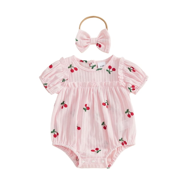 Ensemble 2 Pcs pour Bébé Fille, Barboteuse à Manches Courtes et Bandeau