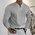 thumbnail image 2 of Men T-Shirts Spring Spring &Winter Casual V Neck Solid Long Sleeve Tee Shirt Top Men T-Shirts Graphic, 2 of 4