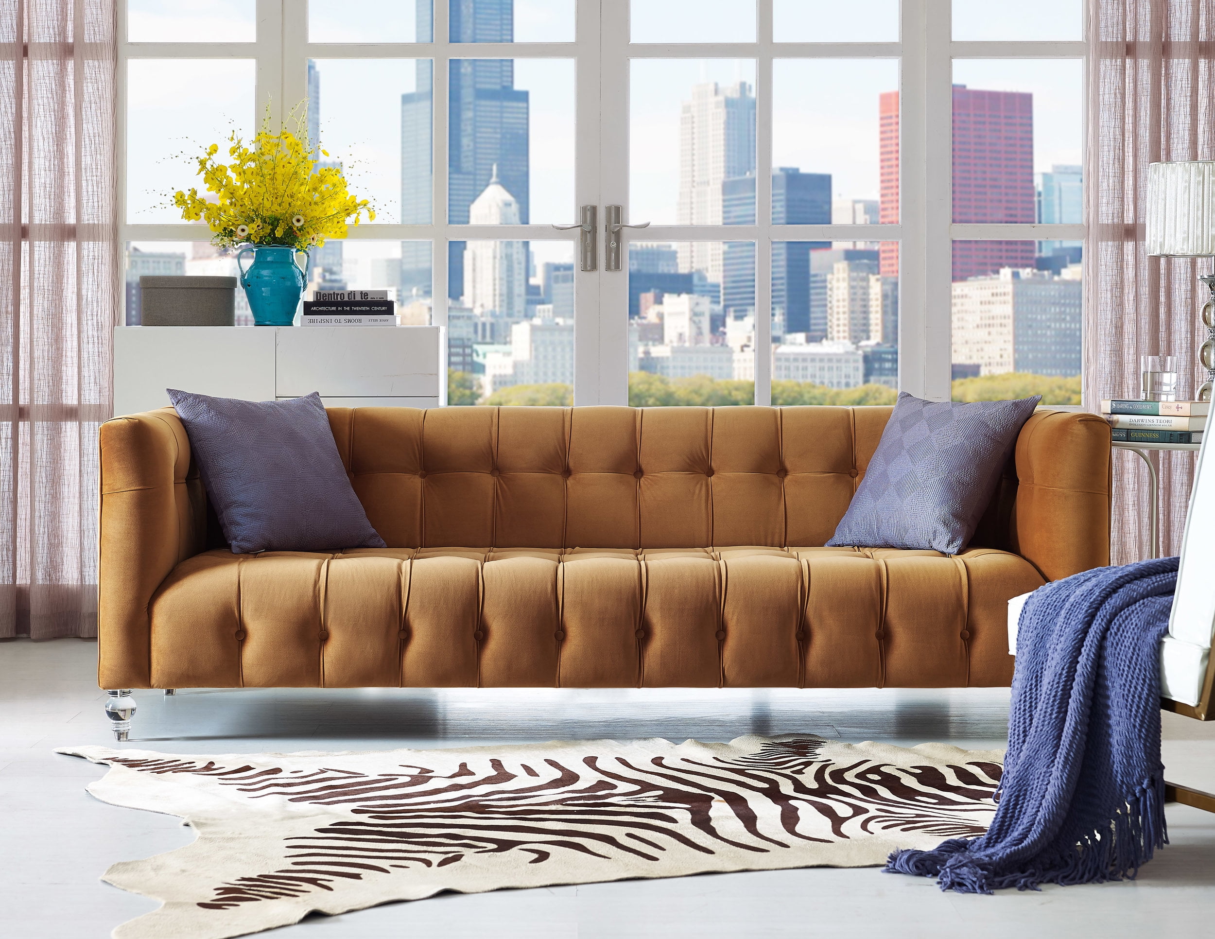 Tov Furniture Bea Cognac Velvet Sofa