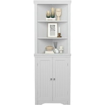 SLSRFD Corner Cabinet, Corner Bathroom Cabinet with 2 Doors and 3 Tier Shelves, Free Standing Corner Storage Cabinet for Bathroom, Living Room, Bedroom or Kitchen(White)