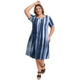thumbnail image 2 of GRACE & GRANDEUR Women's Plus Size Dress Toothpick Pleated Button Decor Tie Dye Round Neck Short Sleeve Casual Dresses with Pockets 3X Dark Blue, 2 of 5