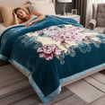 thumbnail image 2 of WOOW DEPOT Full Queen Heavy Fleece Bed Blanket 1 PCS, 7.72 lbs 78.7" x 90.5", Reversible Thick Floral Print Soft Warm Mink Blanket Elegant, Teal Peony, 2 of 7