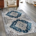 thumbnail image 3 of 3'x5' Area Rugs, Blue Boho Floral Indoor Outdoor Area Rug for Living Room Bedroom, Vintage National Floral Textured Washable Bathroom Rugs Kitchen Floor Carpet Mats Home Decor Aesthetic, 3 of 8