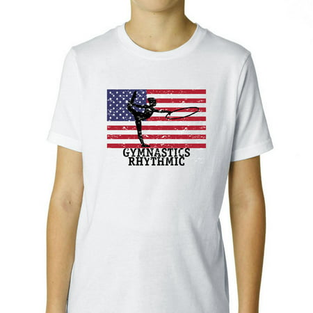 USA Olympic - Gymnastics Rhythmic - Vintage Flag - Silhouette Boy's Cotton Youth (Best Rhythmic Gymnastics School In Usa)