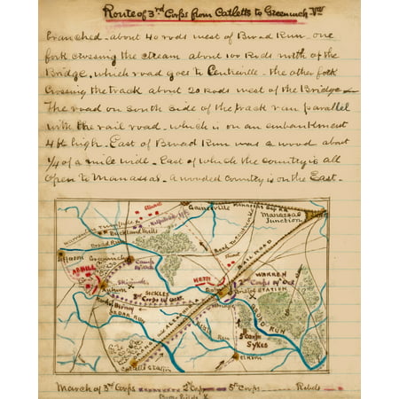 Route of 3rd Corps from Cattlets to Greenwich Va  Location of the Union III Corps under Sickles and Confederate troops under AP Hill between Catletts Station and Manassas Junction Va The Manassas