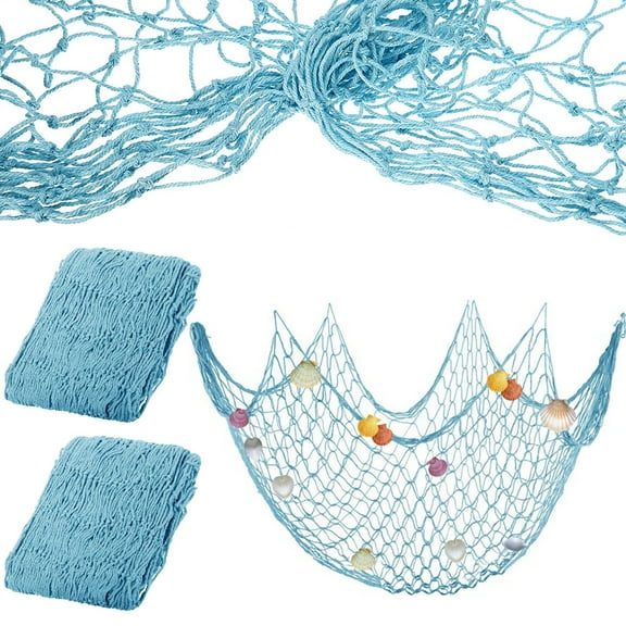 JTNero 2 Pcs Fish Netting Decoration Beige Nautical Fish Net Cotton Decorative Fishing Net Ocean Themed Wall Hangings Fishnet Fish Netting for Beach Mermaid Party Home 39.4 x 78.7in