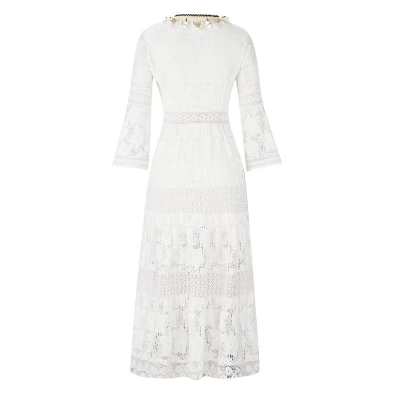 Graduation Dresses For Women 2024 Lace Paneling Lace Fringe Flared Dress  With Large Swing Midi Dress - Walmart.com