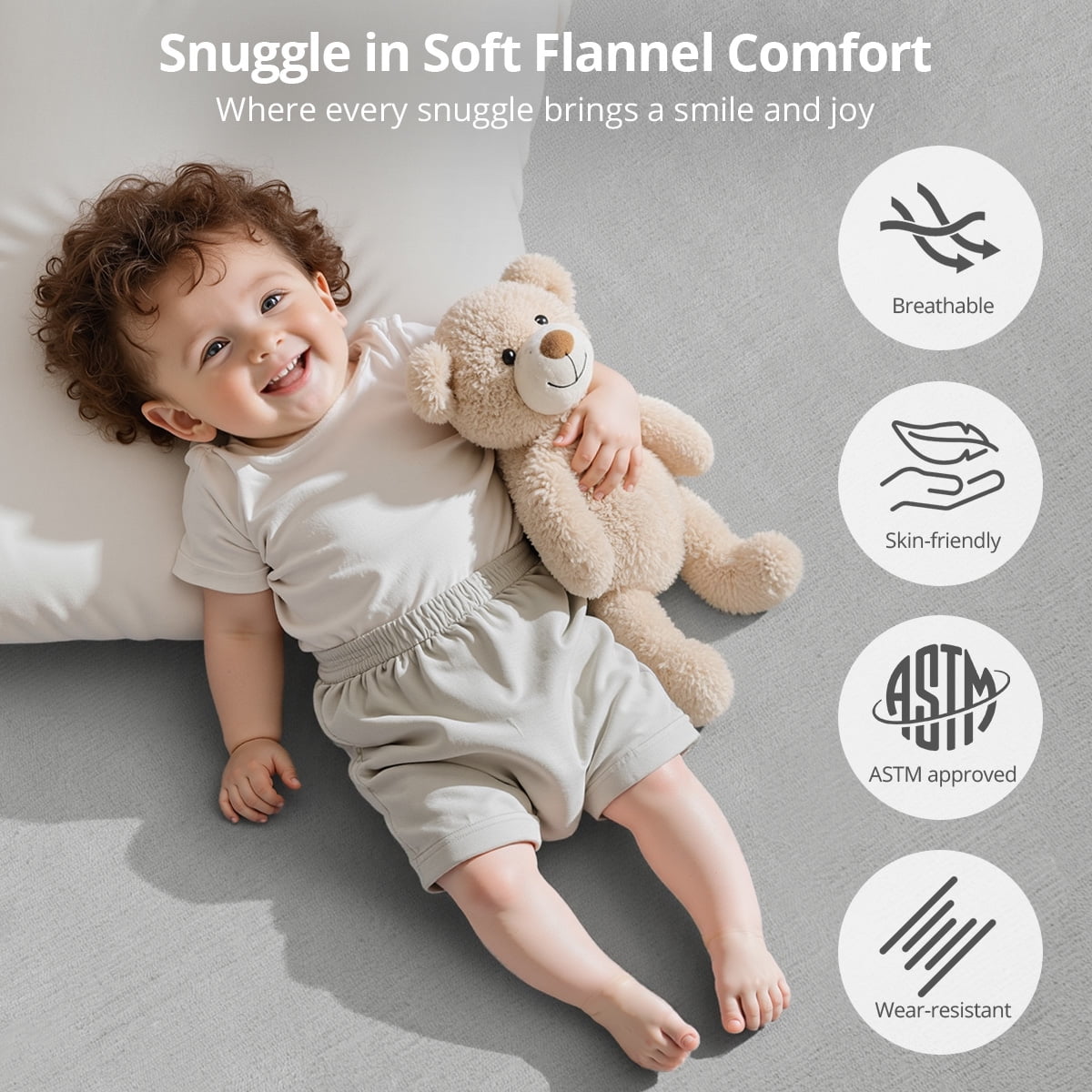 Baby Play Mat, Caveen Thicken Baby Playpen Mat, Flannel Soft Crawling Playmat for Infant, Anti-Slip, 50"x 50", Light Grey