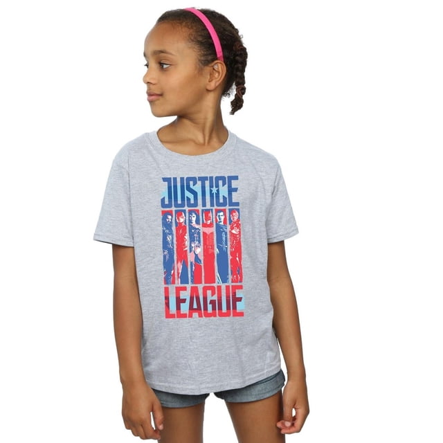DC Comics T-Shirt en Coton pour Filles Justice League Équipe Drapeau