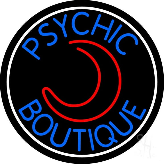 Blue Psychic Boutique White Border LED Neon Sign 26" Tall x 26" Wide - inches Black Square Cut Acrylic Backing, with Dimmer - Bright and Premium built indoor LED Neon Sign for Storefront.
