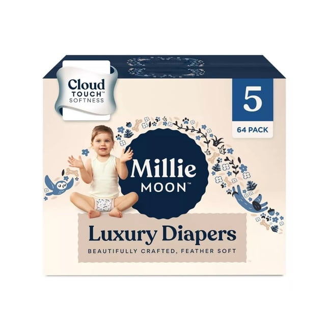Pañales Millie Moon Luxury tamaño 5 para niños pequeños (paquete de 64)