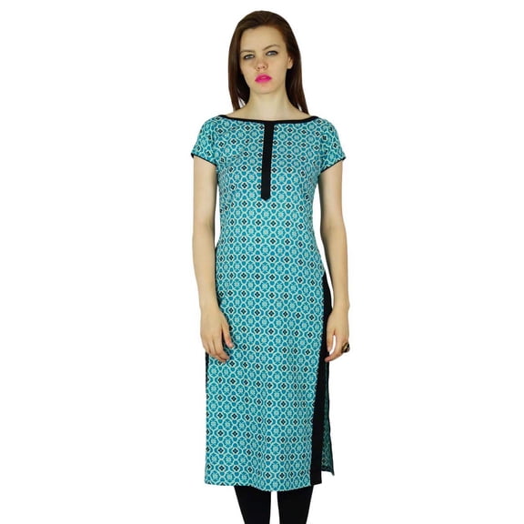 Bimba Women Scoop Neck Kurta Kurti Printed Blouse Classic Indian Tunic