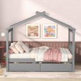 thumbnail image 2 of Full Size House Bed with 2 Drawers, Wooden House Platform Bed with Headboard and Footboard, Daybed Playhouse Tent Bed with for Teens Boys Girls, No Box Spring Required, Gray, 2 of 7