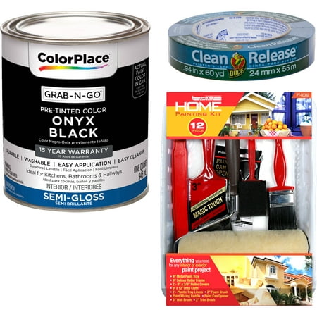 ColorPlace Grab-N-Go Onyx Black Interior Paint with Duck Brand Clean Release Painters Tape, 0.94