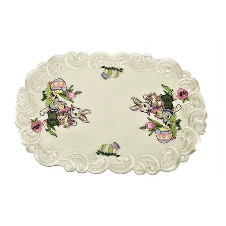 

Doily Boutique Easter Oval Placemat Doily with Easter Bunny and Eggs on Ivory Fabric Size 17 x 11 inches