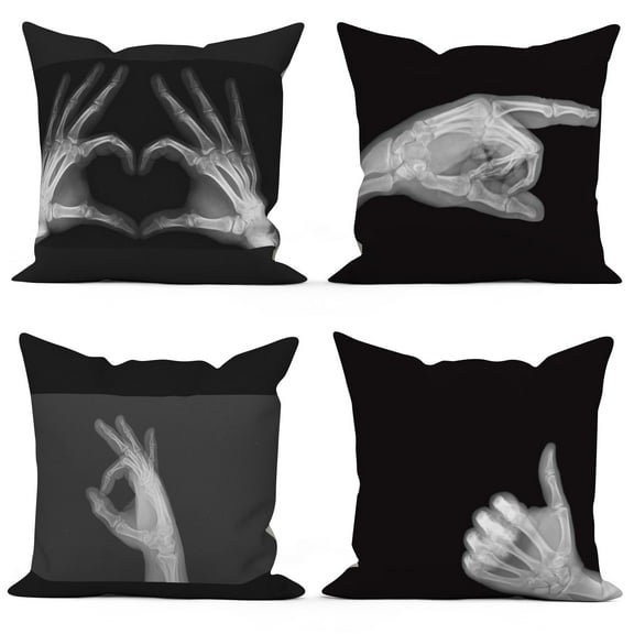Halloween Skull Throw Pillow Case 18x18 In 4PCS Funny Skeleton Decorative Square Pillow Cover Linen Cushion Case Home Decor