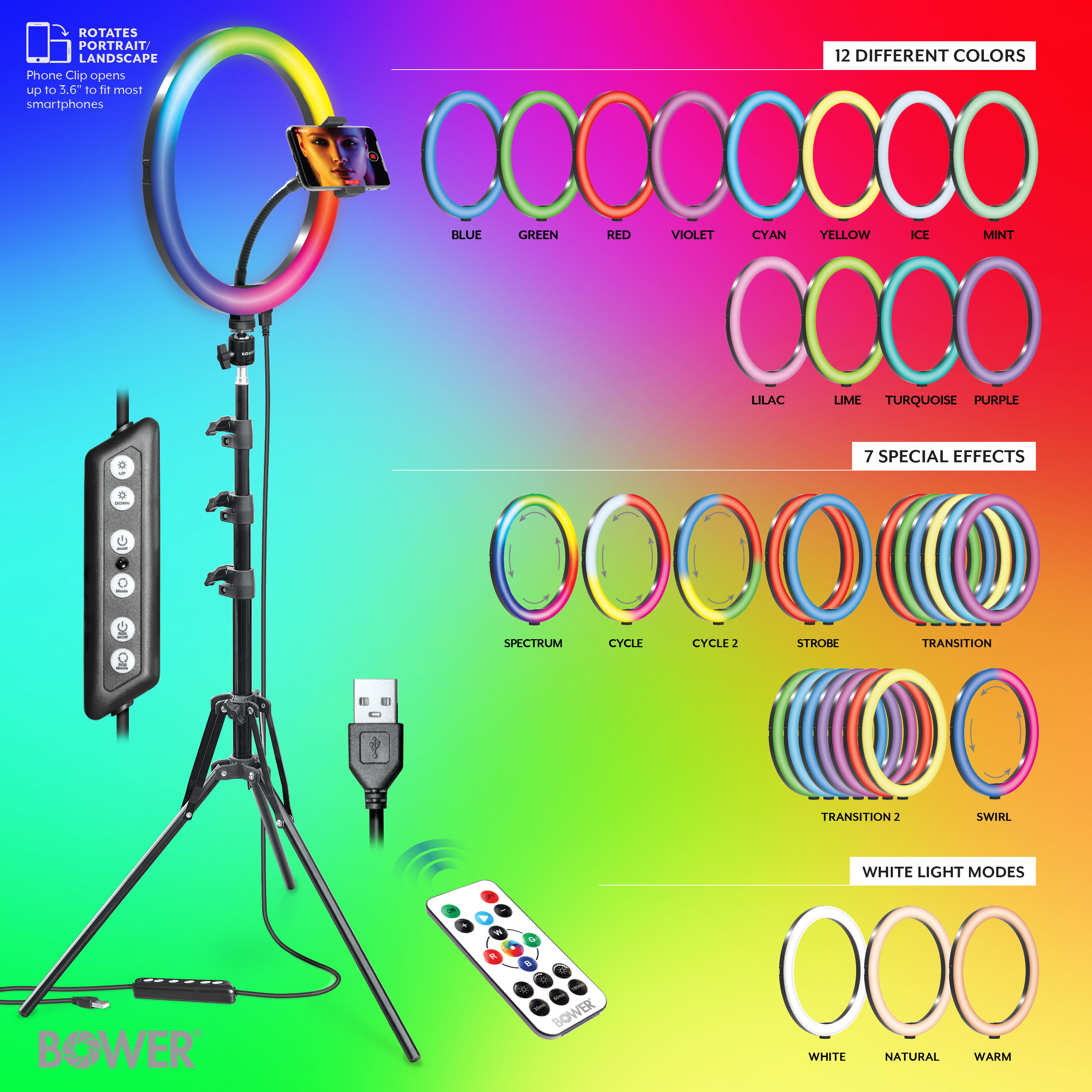 Bower 12-Inch RGB Ring Light Studio Kit with Tripod photo 5