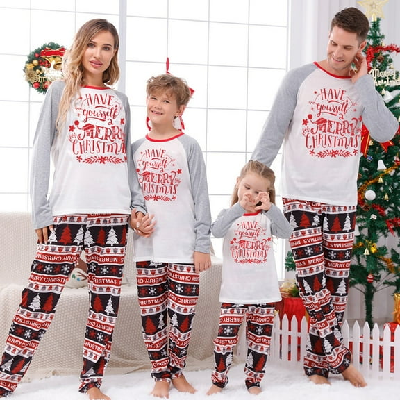 Odeerbi Matching Family Christmas Pajamas Sets Parent-Child Xmas Warm Two-piece Set Kid Home Wear Printed Jammies Set Loungewear Sleepwear for Kids
