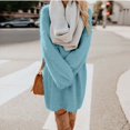 thumbnail image 2 of WTXUE Long Sleeve Dress, Trendy Women's Sweater Dress O Neck Sleeve Solid Knitted Sweater Dresses, Petite Dresses for Women, Blue Dress Women, Blue S, 2 of 6
