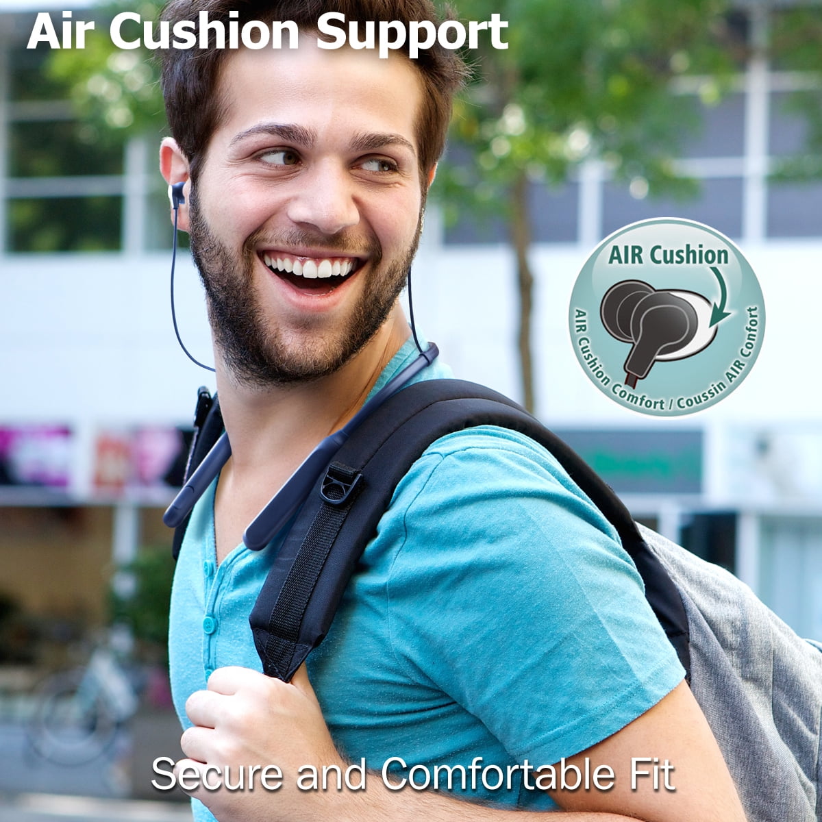 JVC Air Cushion Wireless Earbuds Headphones, Bluetooth 5.0, Water Resistant IPX4, Long Life Battery (up to 24 Hours), 3-Button Remote with mic - HAFX41WB, Black, Medium