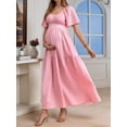 thumbnail image 4 of Jaimenalin Women Maternity Maxi Dress Textured Fabric Square Neck Flowy Waist Dress for Photoshoot Pink L, 4 of 9