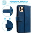 thumbnail image 6 of Wallet Case for iPhone 12 Pro Max 6.7 inch, Retro 9 Card Holder Slots Zipper Pocket Handbag Case PU Leather Magnetic Closure Kickstand with Wrist Strap TPU Shockproof Flip Case - Blue, 6 of 17