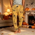 thumbnail image 4 of Domuza Halloween Pajama Pants for Men Casual Stretch Waist Drawstring Jogger Pj Pants Funny Spooky Graphics Comfy Soft Home Trousers Yellow L, 4 of 6