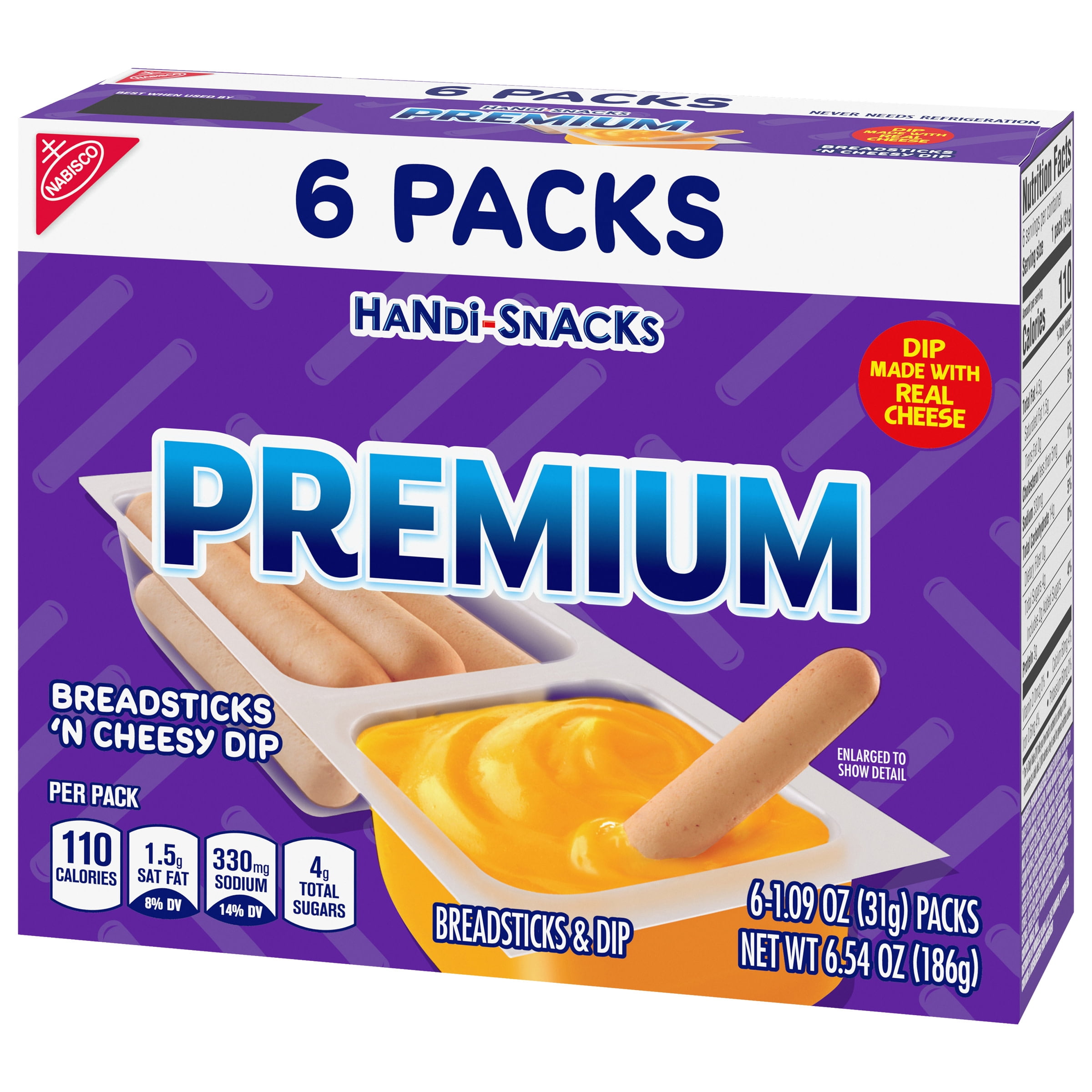 Handi-Snacks Premium Breadsticks 'N Cheesy Dip Snack Packs, 6 Snack Packs