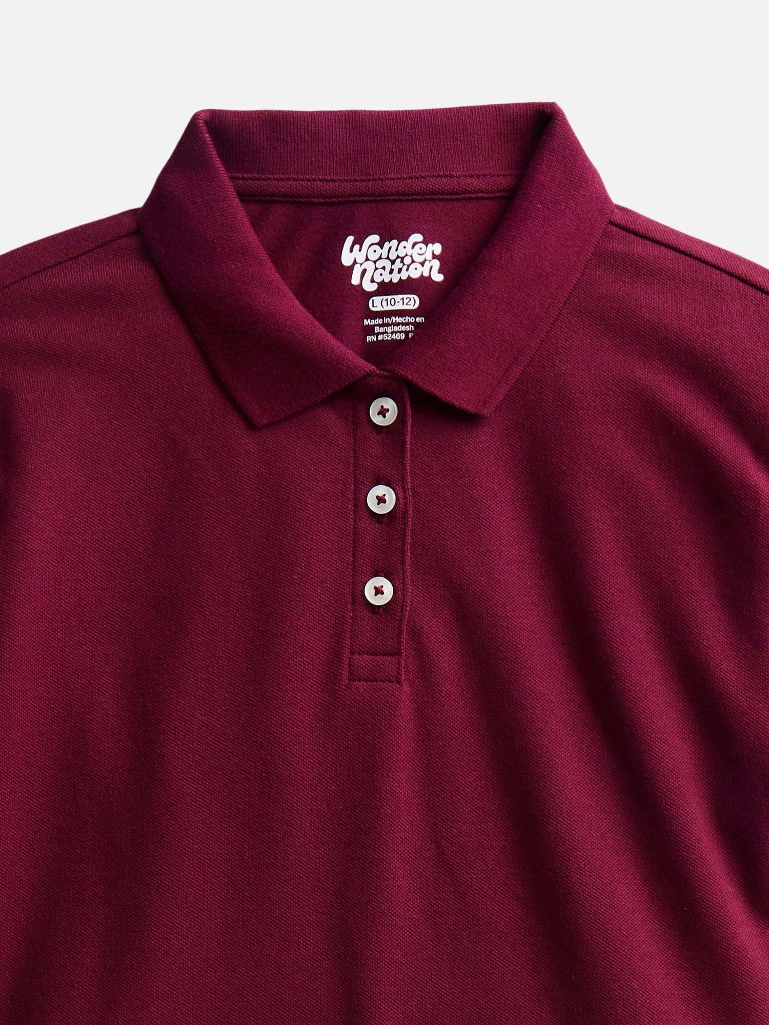 Wonder Nation Girls School Uniform Pique Polo Shirt with Short Sleeves, Size 4-18