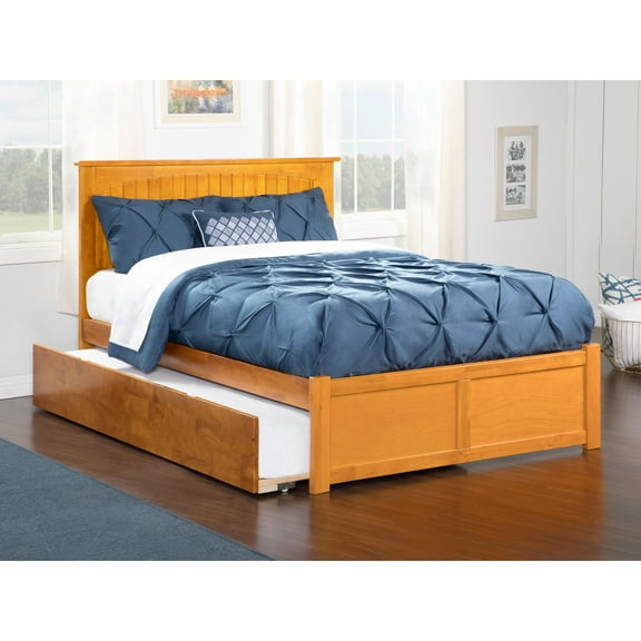 Nantucket Platform Bed with Flat Panel Foot Board and Twin Size Urban Trundle Bed, Multiple Sizes, Multiple Colors