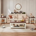 thumbnail image 6 of Leyaoyao Living Room Table Set of 3, Rustic Coffee Table & 2 Side Tables with Wooden Legs, Coffee and End Table Sets for Living Room, White, 6 of 10