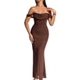 thumbnail image 3 of Vestido Maxi con Hombros Descubiertos, Corsé Fruncido, Ajustado, Vestidos Formales para Invitadas de Boda para Mujeres Marrón L, 3 of 8