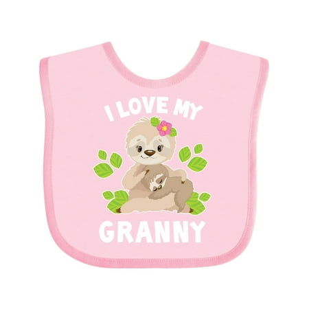 

Inktastic Cute Sloth I Love My Granny with Green Leaves Gift Baby Boy or Baby Girl Bib