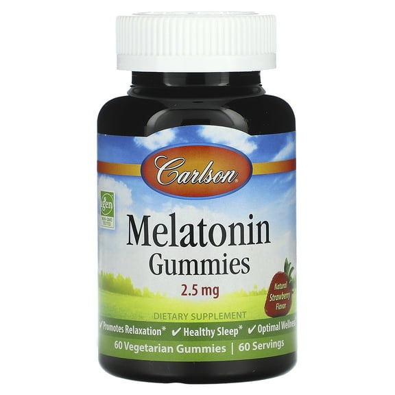 Carlson Melatonin Gummies, Natural Strawberry, 2.5 mg, 60 Vegetarian Gummies