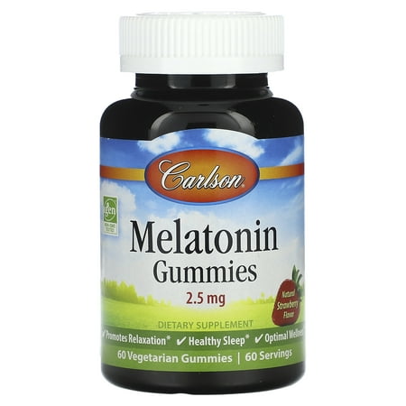 Carlson - Melatonin Gummies, 2.5 mg, Healthy Sleep, Promotes Relaxation, Strawberry, 60 Vegetarian Gummies
