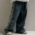 thumbnail image 6 of KAUOD Teen Kids Cargo Baggy Jeans Boys High Waist Y2k Straight Denim Pants Wide Leg Hip Hop Multi Pocket Athletic Streetwear, 6 of 9