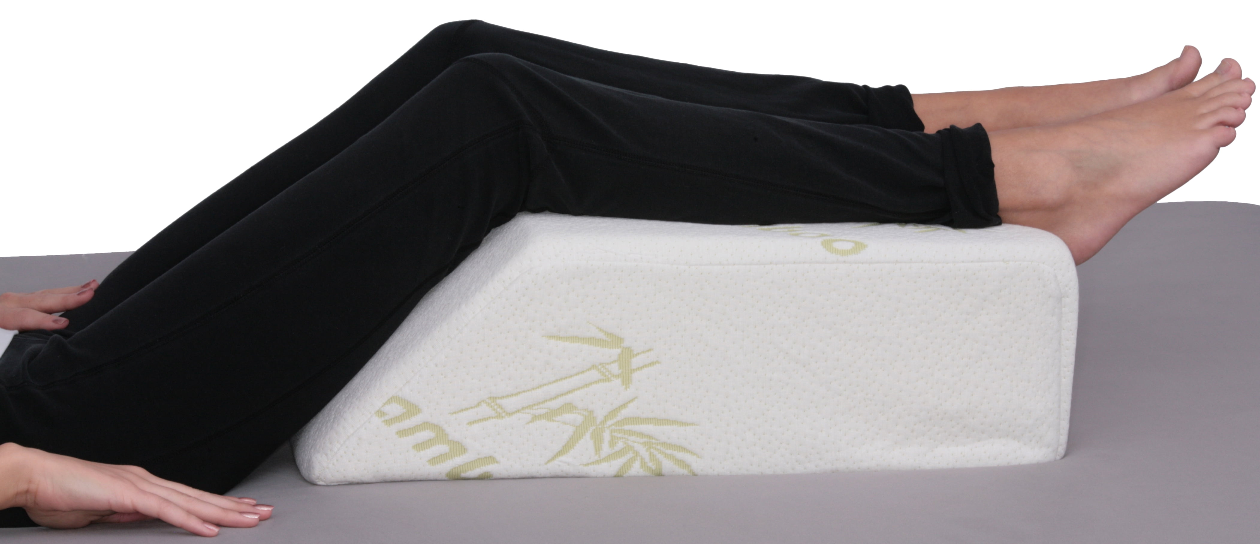 Deluxe Comfort Bamboo Leg Elevating Position Wedge Pillow (22" x 15" x 7") - Orthopedic Medical Grade Foam - Cushioned Bamboo Pillow Cover - Pre-Post Surgery Specialty Pillow - Bed Wedge, Beige