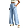 thumbnail image 7 of YuXingFu Womens Linen Pants Women Petite Relaxed Palazzo - Cargo Pocket Summer Blue S, 7 of 7