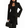 thumbnail image 2 of Chaqueta de Traje de Larga para Mujer, Color Liso, Cuello en V, Corte Entallado y Hombreras Negro M, 2 of 8