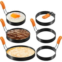 6 Pcs Pancake Mold, Egg Ring, with Orange Silicone Handle, for Breakfast Pancake Omelette