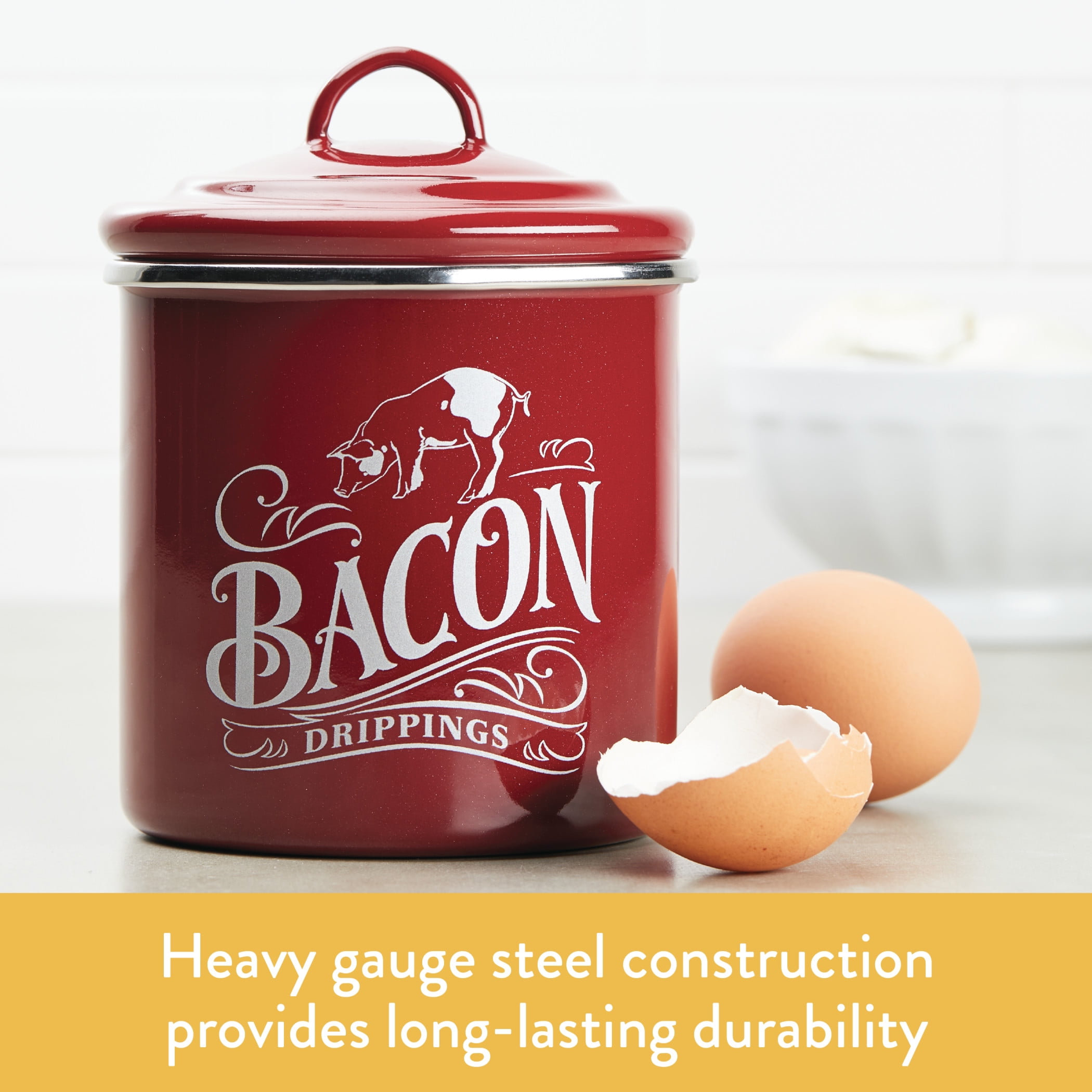 Bacon Grease Container Ayesha Curry Enamel on Steel Bacon Grease Can Green 4 Inch 
